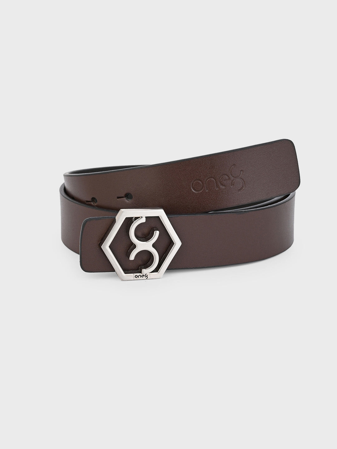 Brown Signature Hexagon Buckle Belt