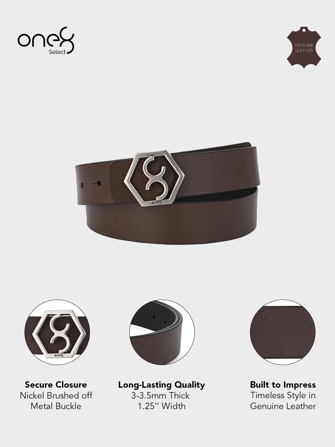 Brown Signature Hexagon Buckle Belt