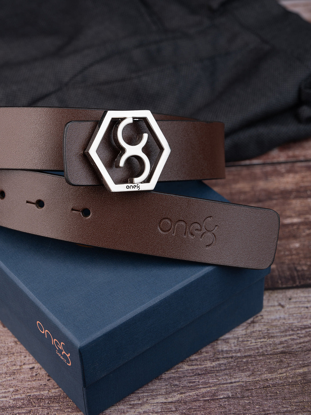 Brown Signature Hexagon Buckle Belt