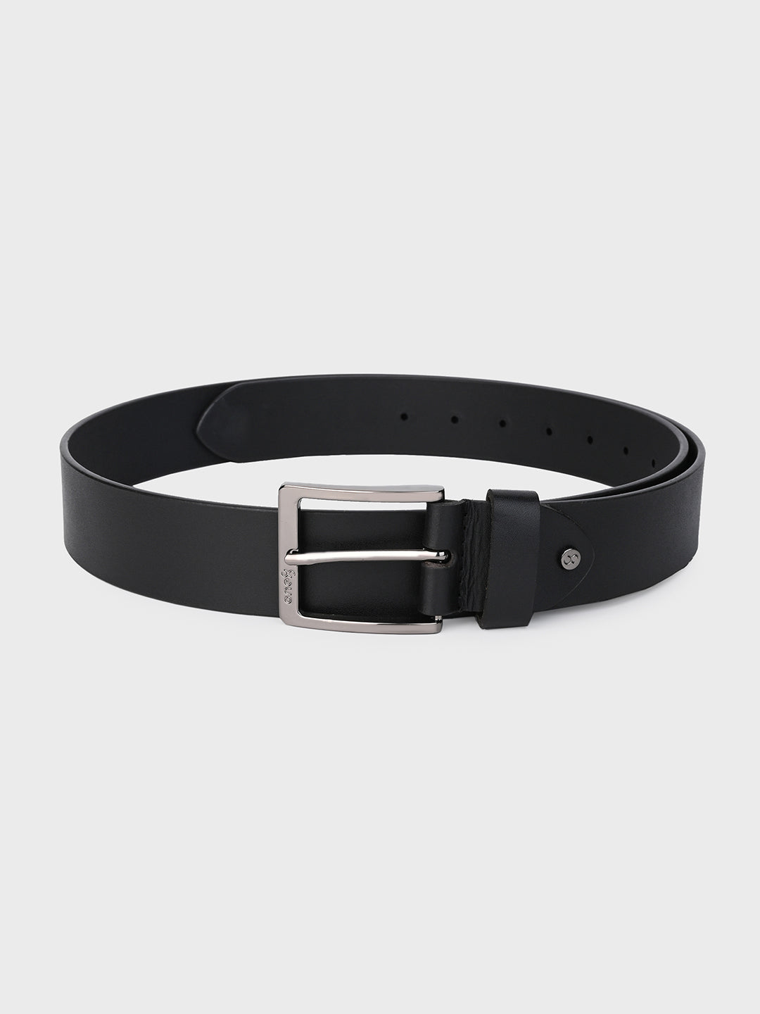 Classic Black Leather Belt with Silver Buckle