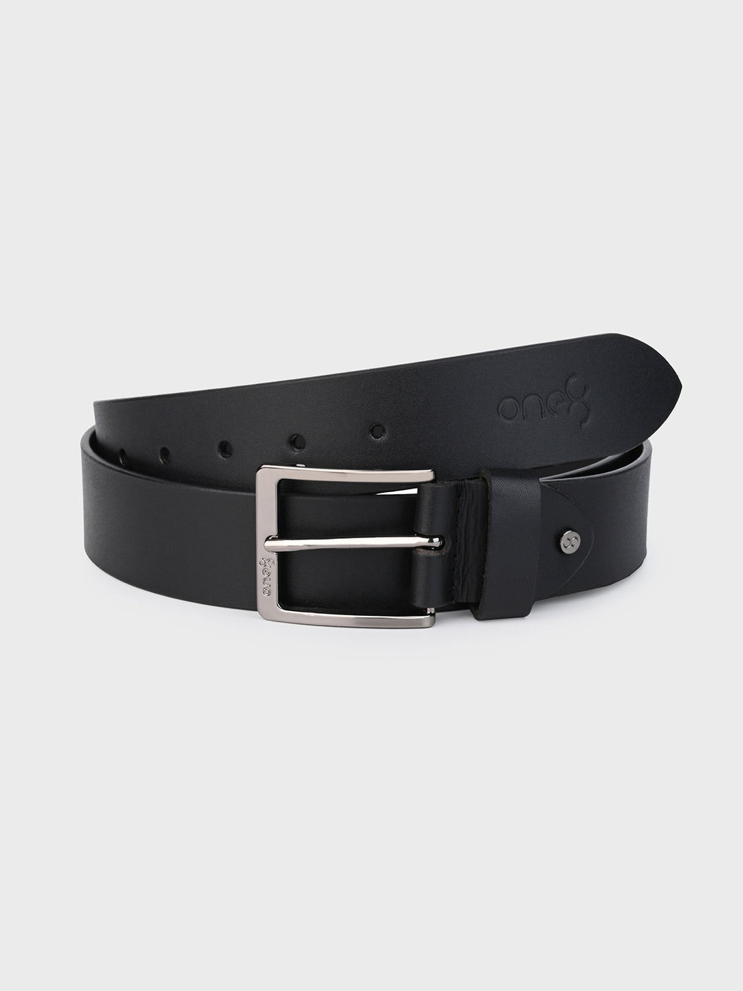 Classic Black Leather Belt with Silver Buckle