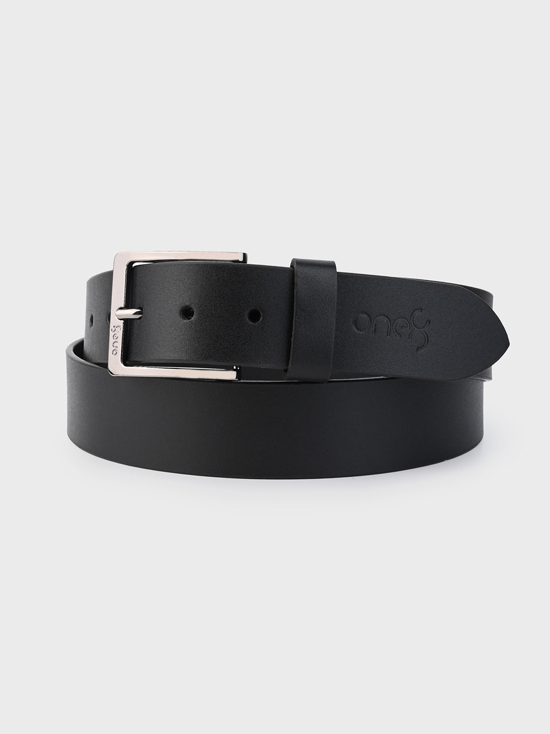 Classic Black Leather Belt with Silver Buckle