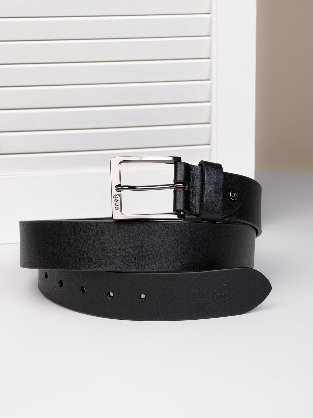 Classic Black Leather Belt with Silver Buckle