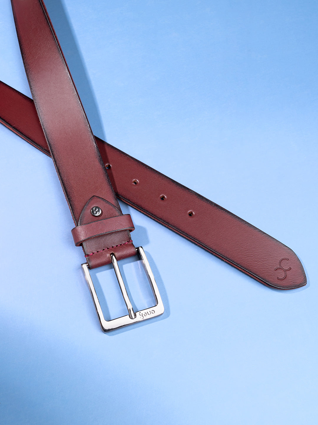 Cherry Classic Leather Belt with Silver Buckle