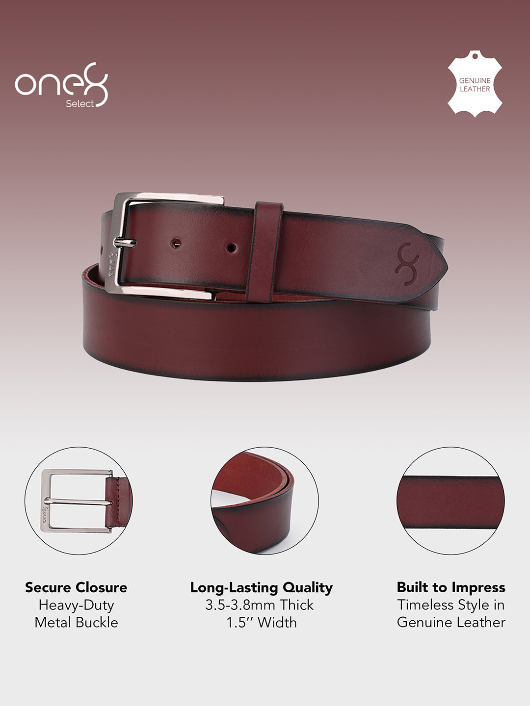 Cherry Classic Leather Belt with Silver Buckle