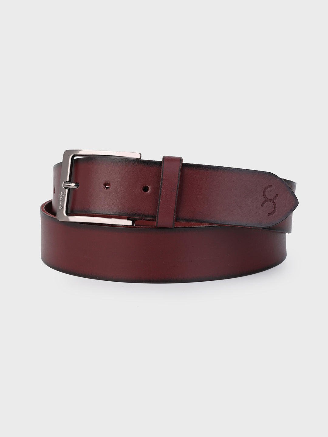 Cherry Classic Leather Belt with Silver Buckle