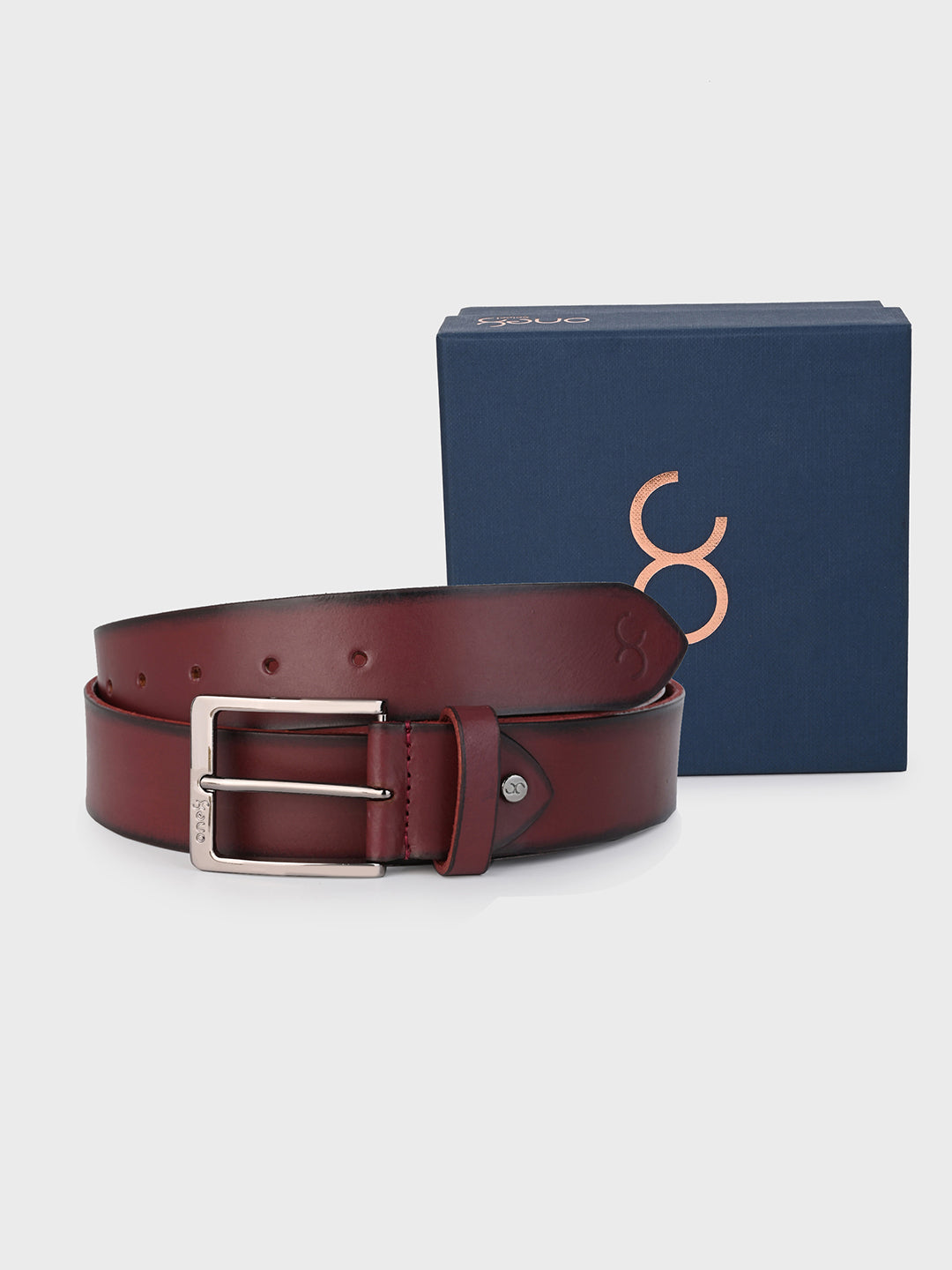 Cherry Classic Leather Belt with Silver Buckle