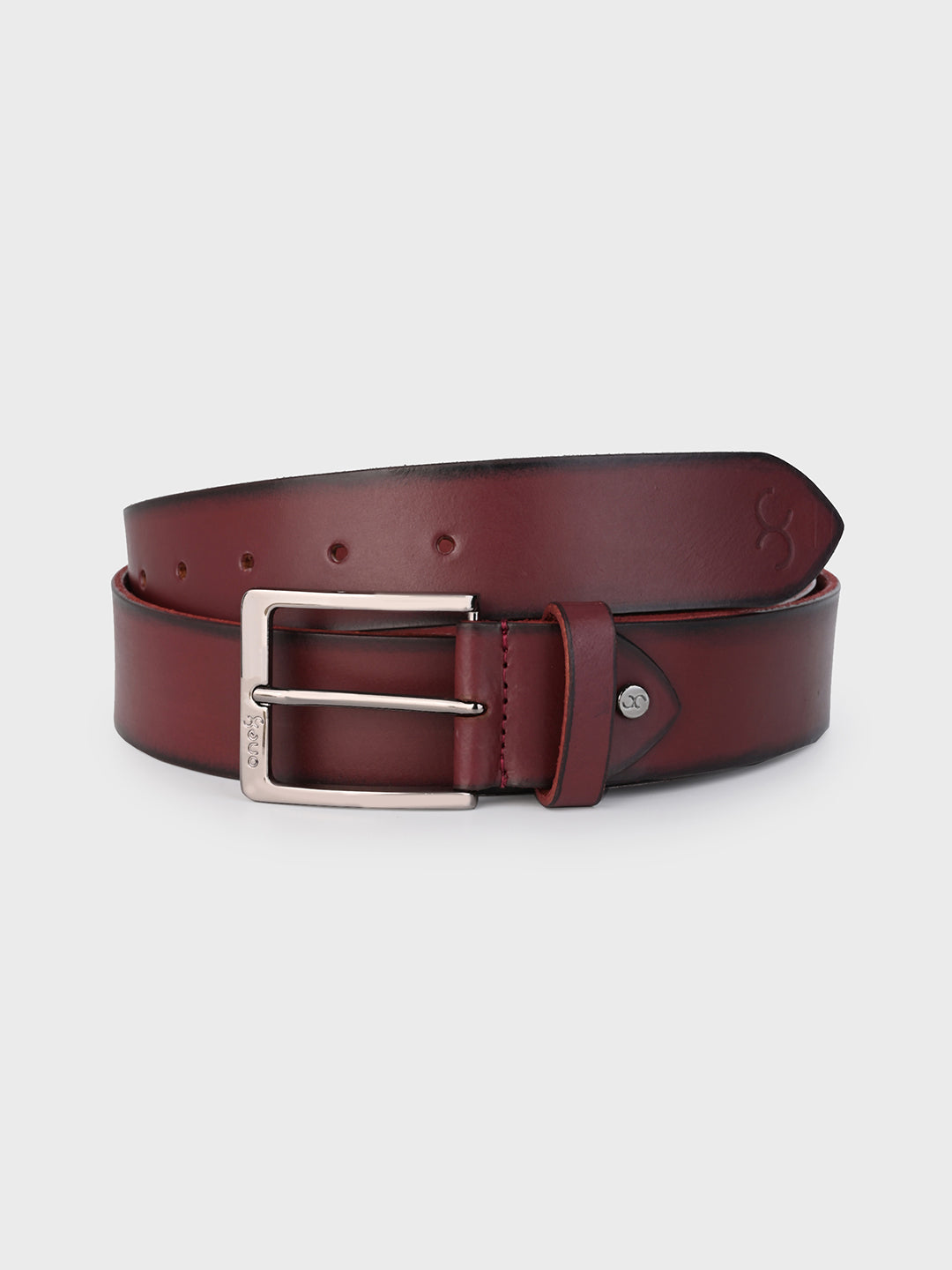 Cherry Classic Leather Belt with Silver Buckle