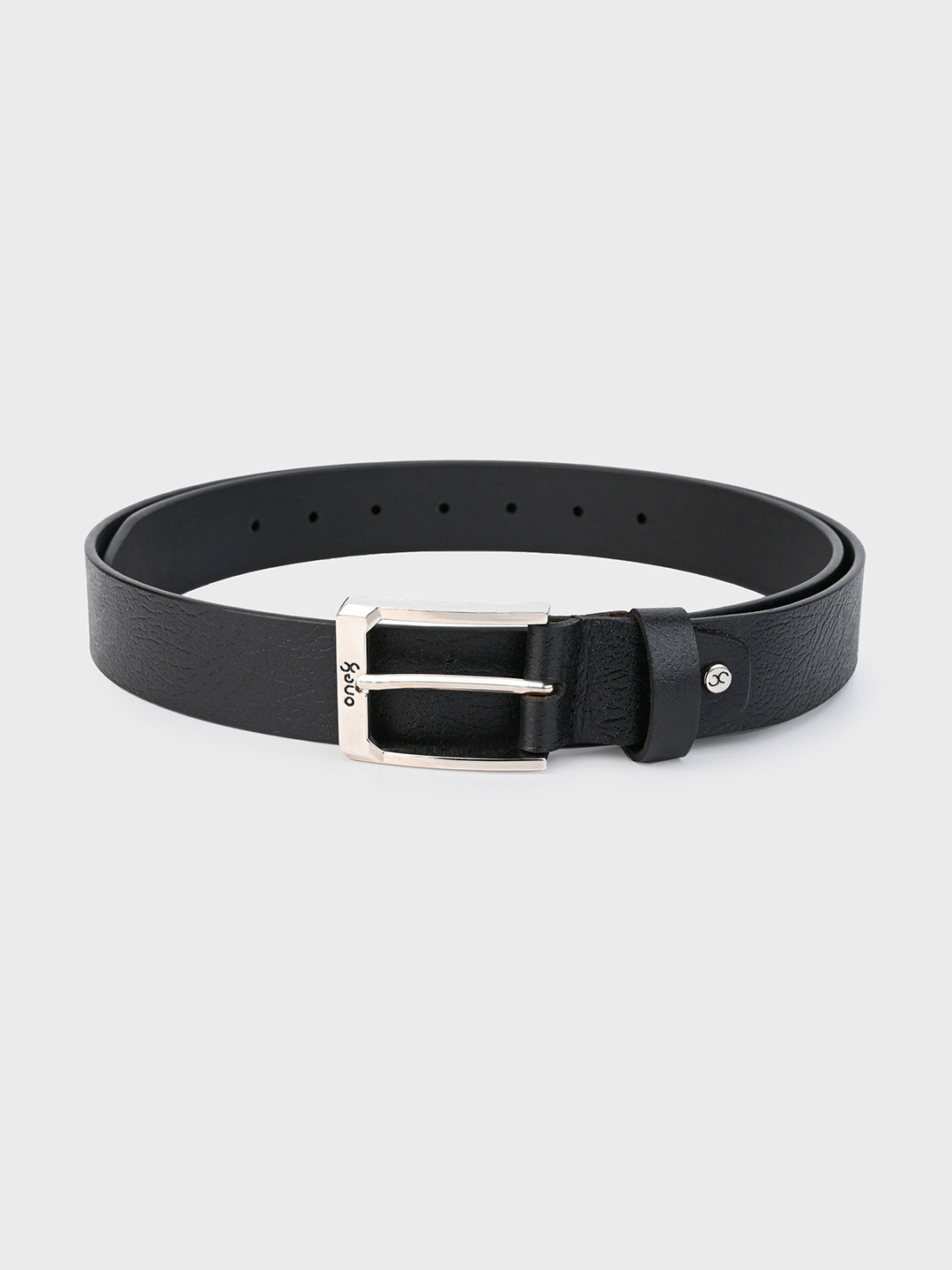 Textured Black Leather Belt with Silver Buckle