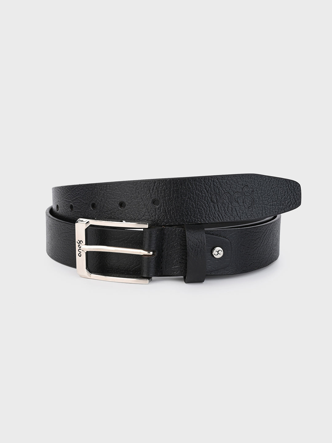 Textured Black Leather Belt with Silver Buckle