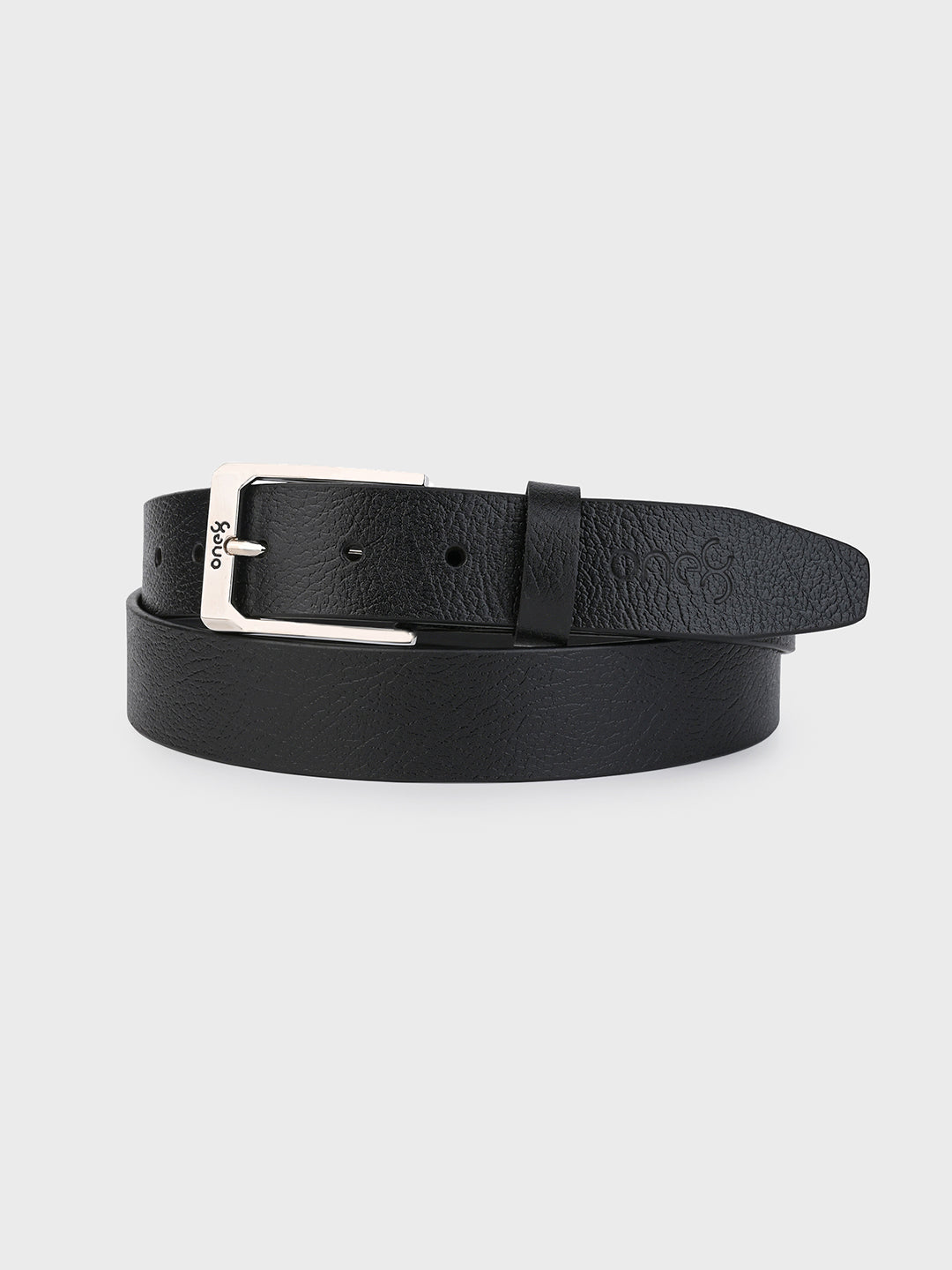 Textured Black Leather Belt with Silver Buckle