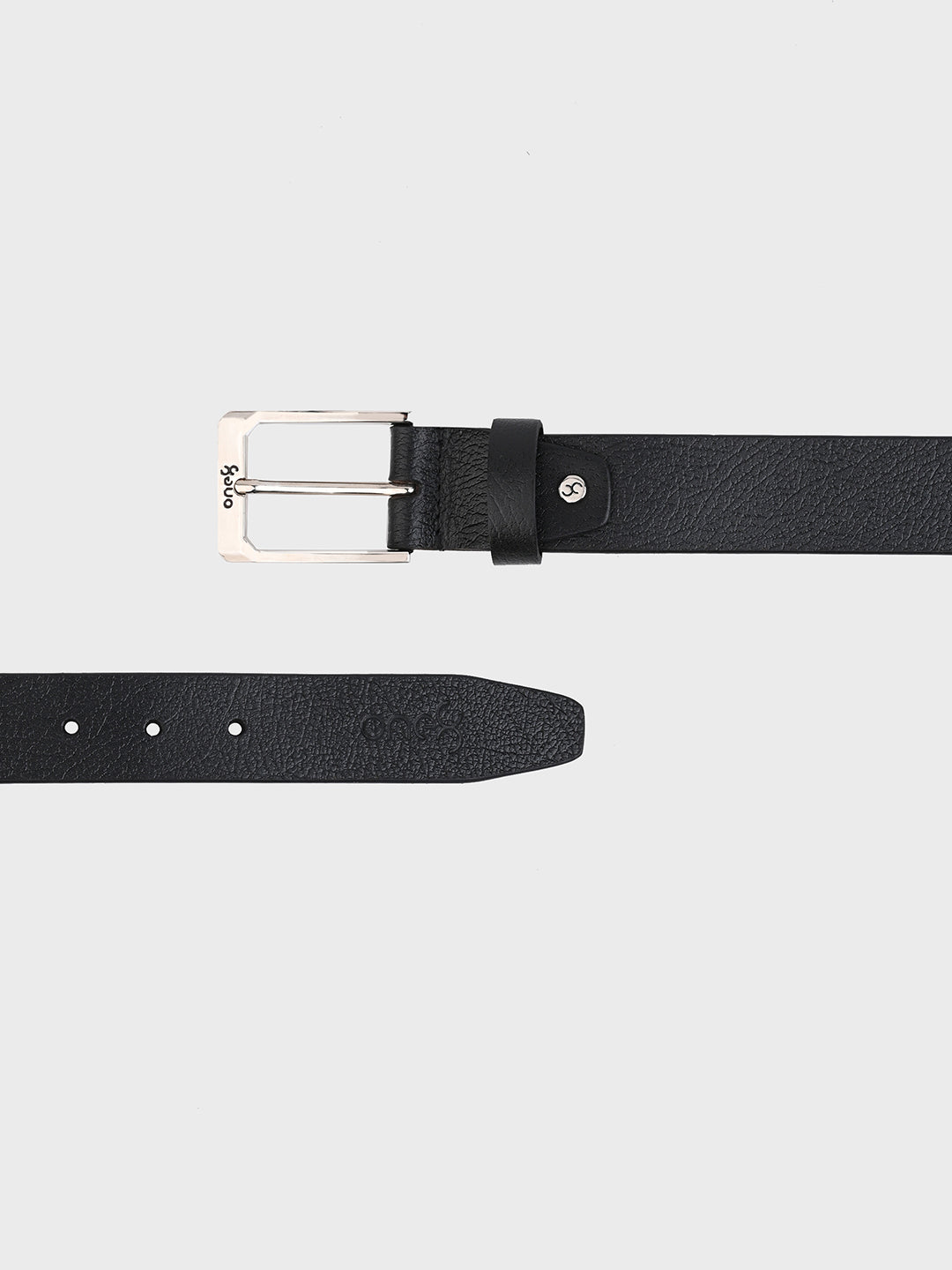 Textured Black Leather Belt with Silver Buckle