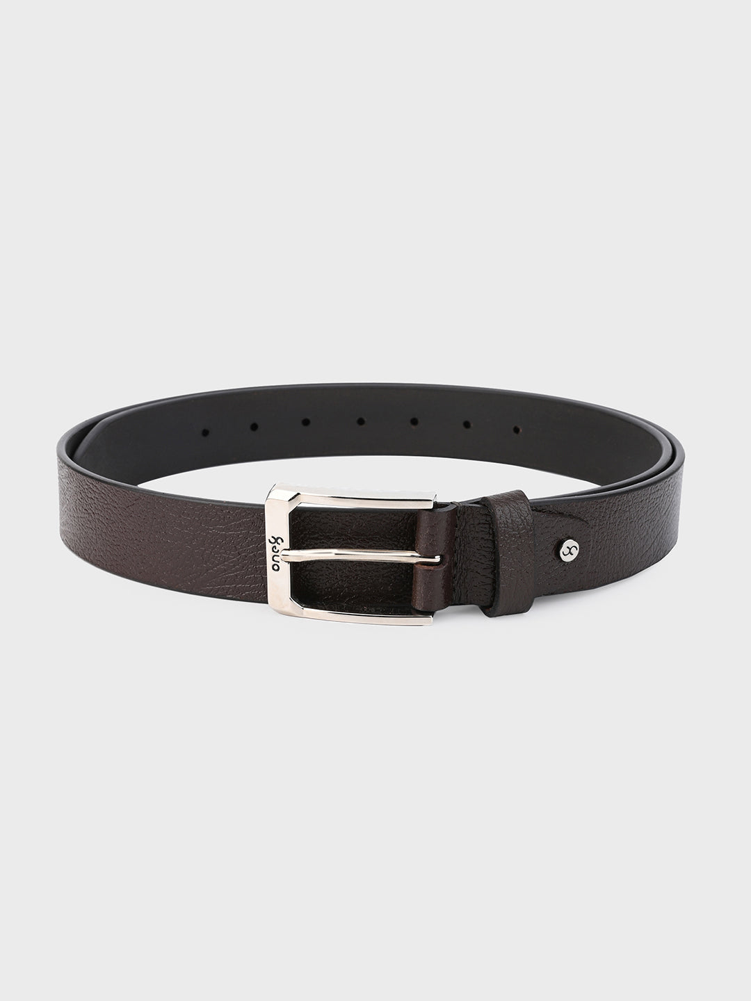 Textured Brown Leather Belt with Silver Buckle