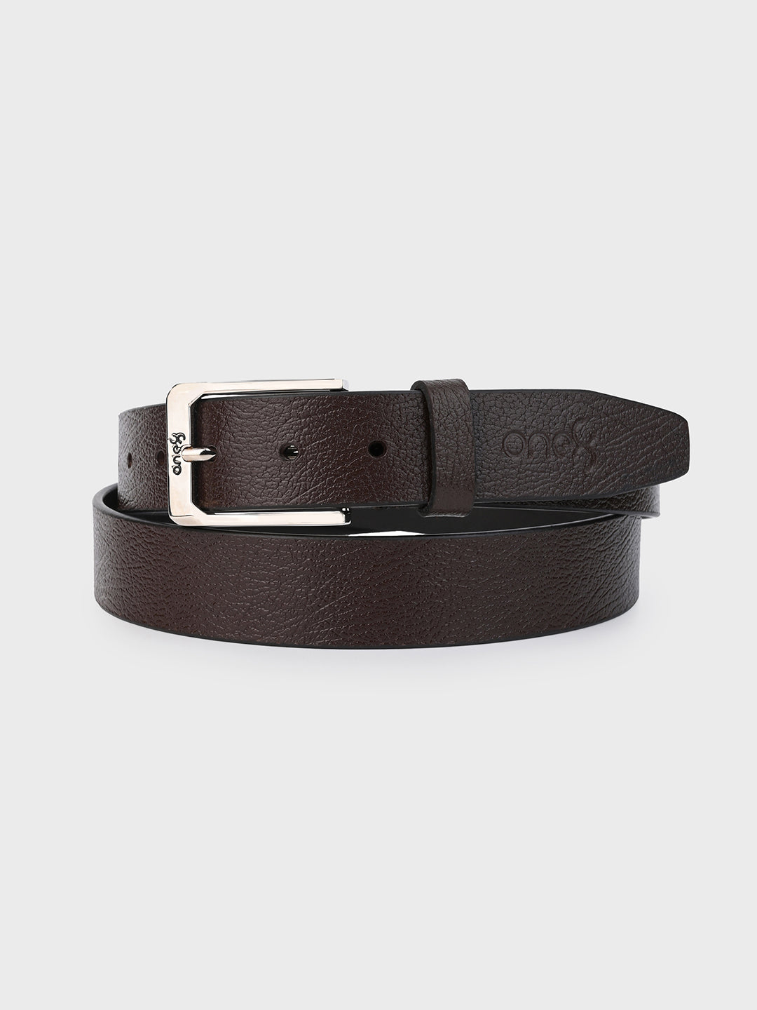 Textured Brown Leather Belt with Silver Buckle