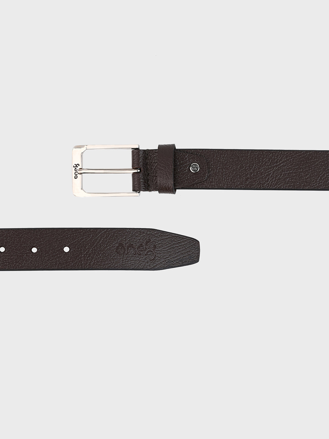 Textured Brown Leather Belt with Silver Buckle