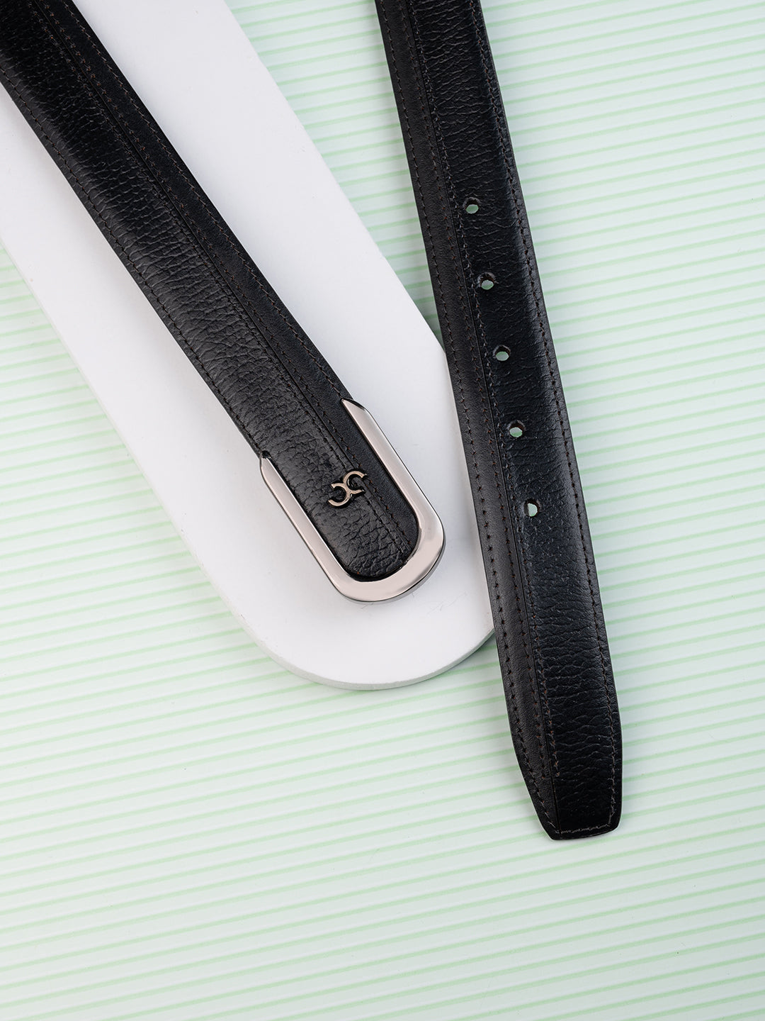 Black Sleek Silver Buckle Leather Belt