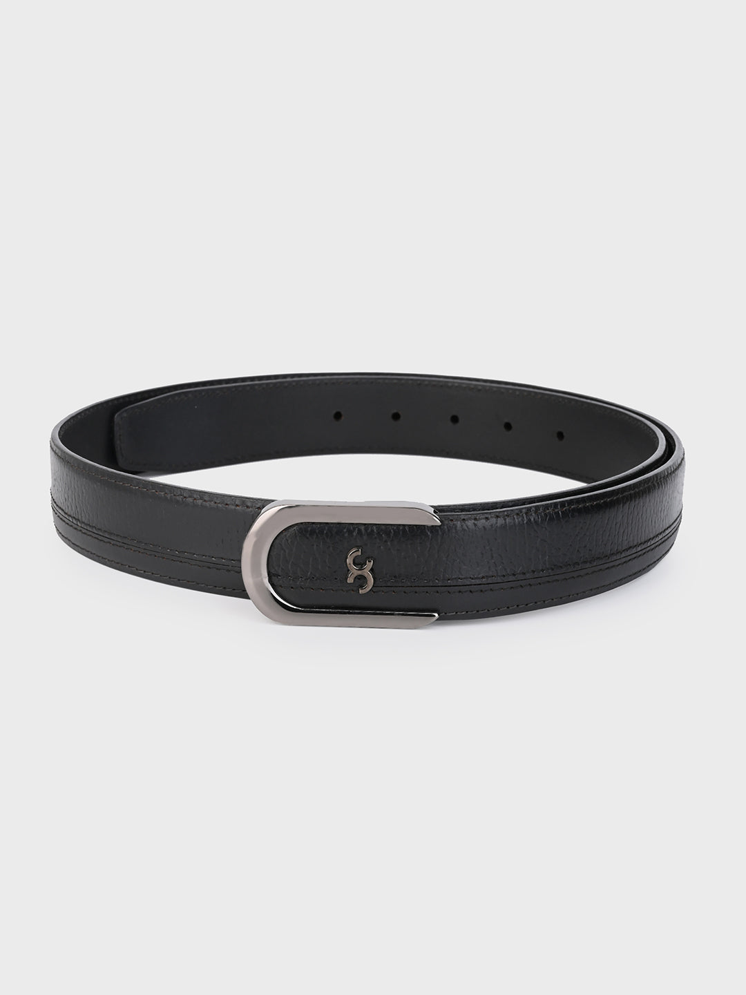 Black Sleek Silver Buckle Leather Belt