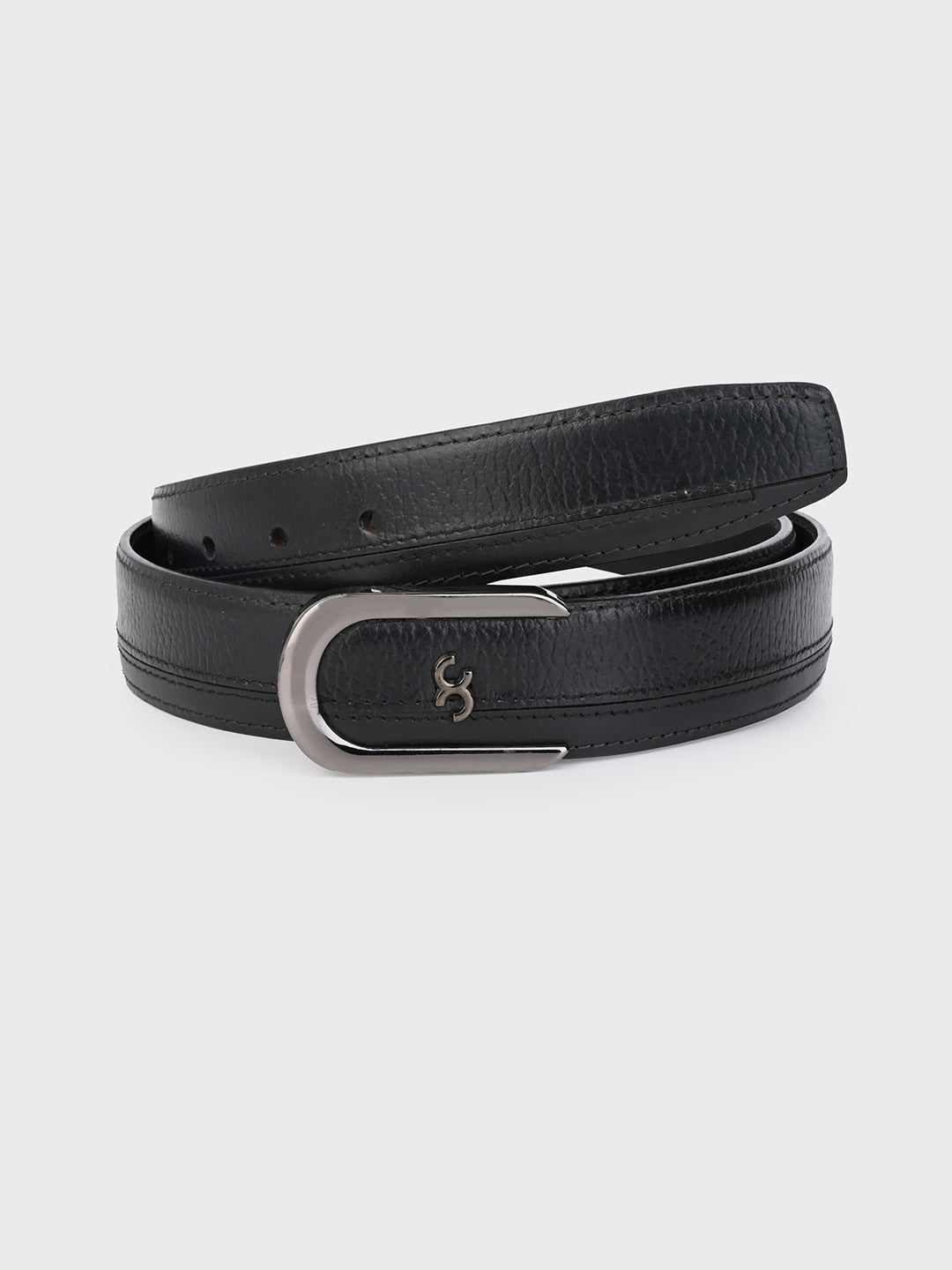 Black Sleek Silver Buckle Leather Belt