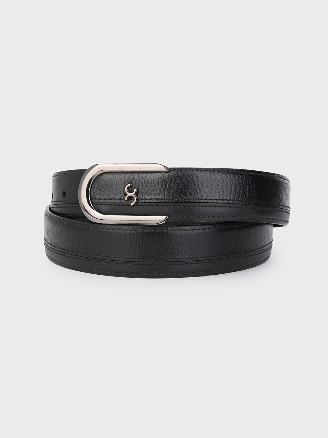 Black Sleek Silver Buckle Leather Belt