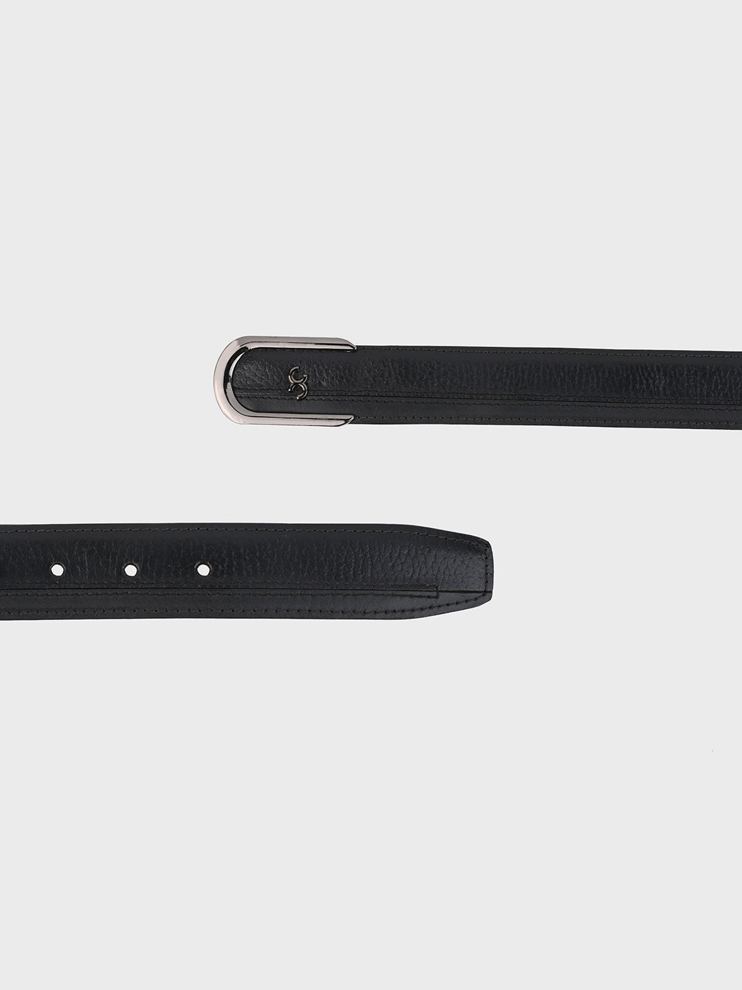 Black Sleek Silver Buckle Leather Belt