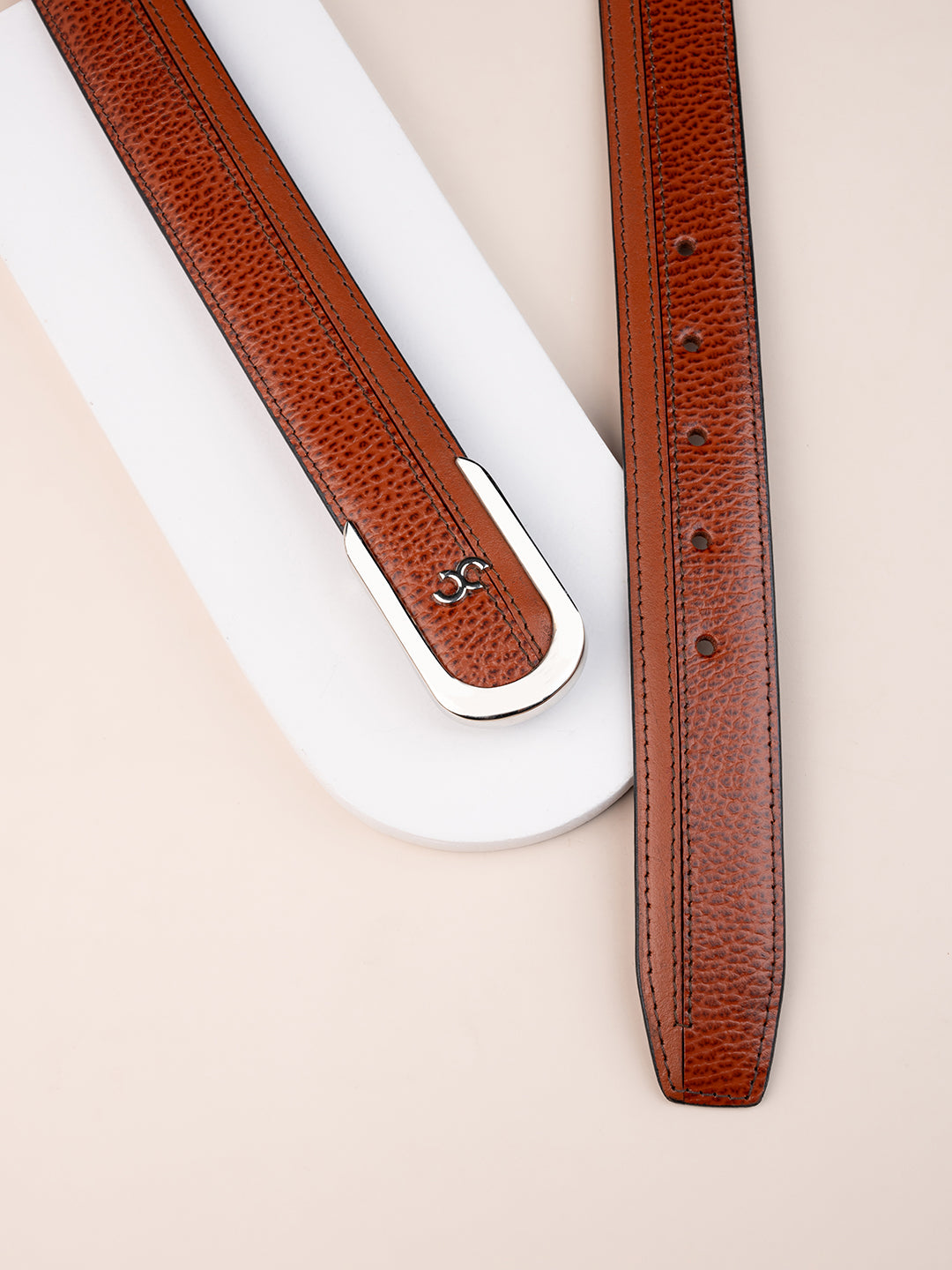 Brown Sleek Silver Buckle Leather Belt