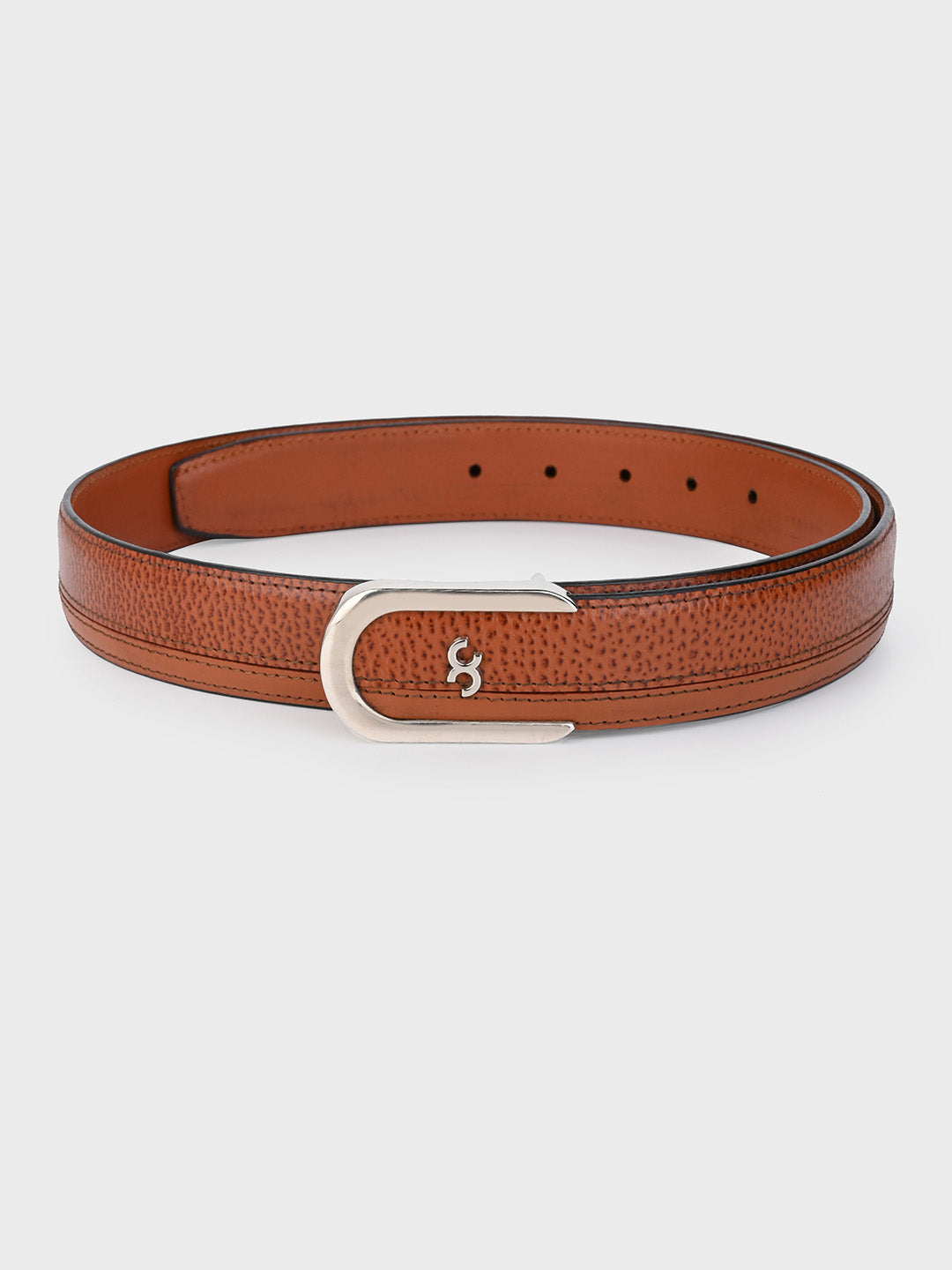 Brown Sleek Silver Buckle Leather Belt