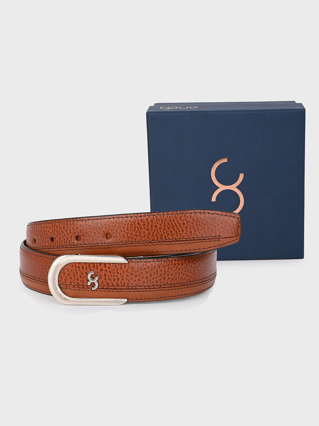 Brown Sleek Silver Buckle Leather Belt