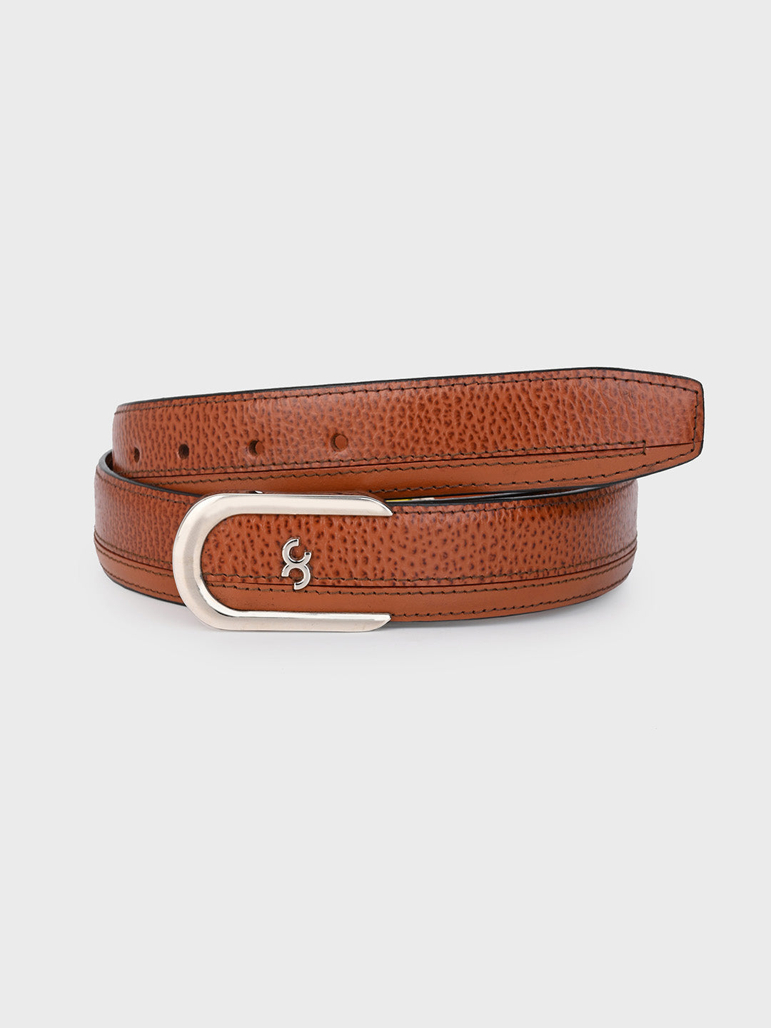 Brown Sleek Silver Buckle Leather Belt