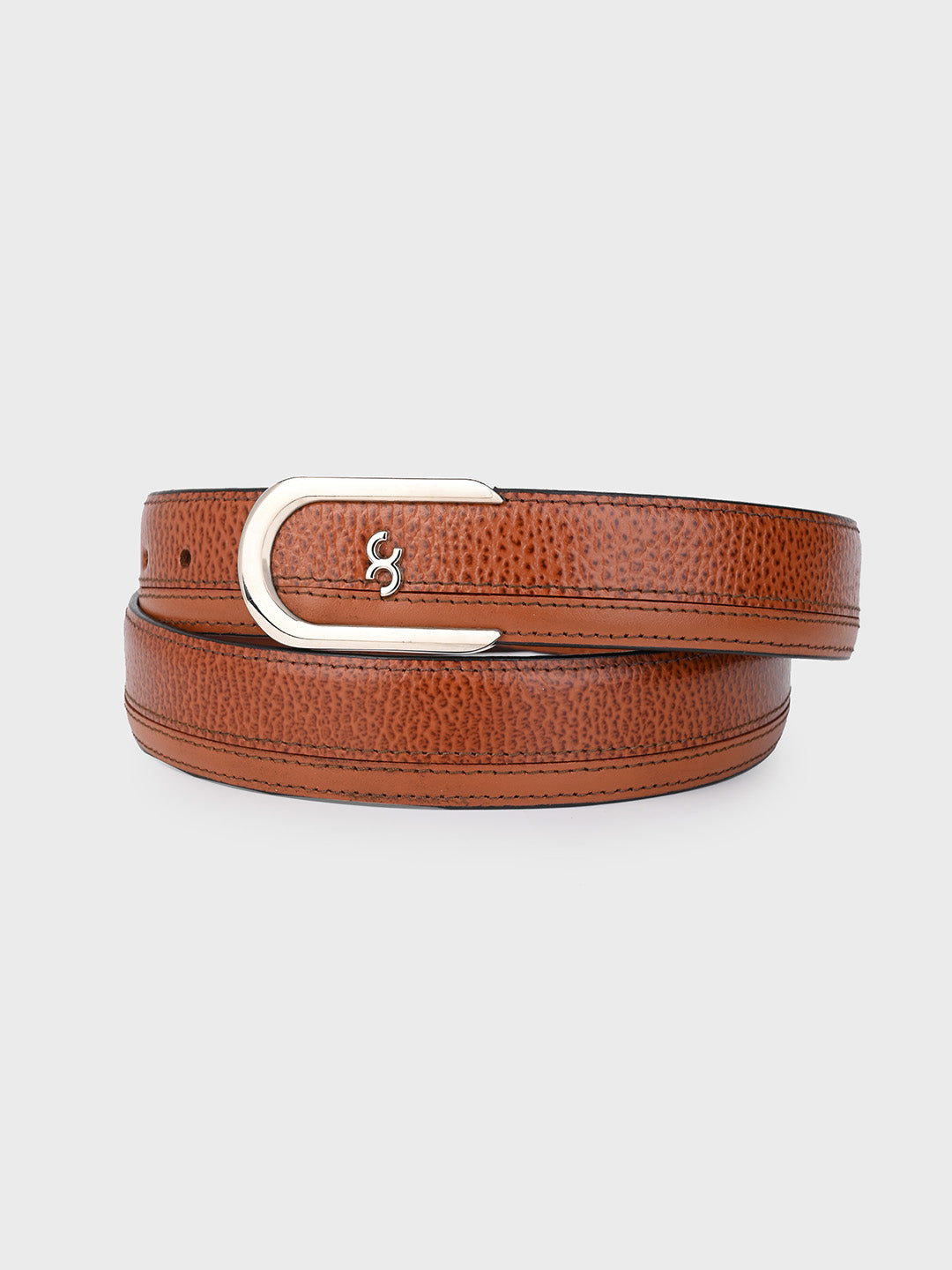 Brown Sleek Silver Buckle Leather Belt