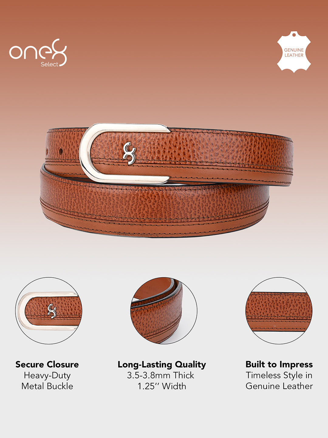 Brown Sleek Silver Buckle Leather Belt