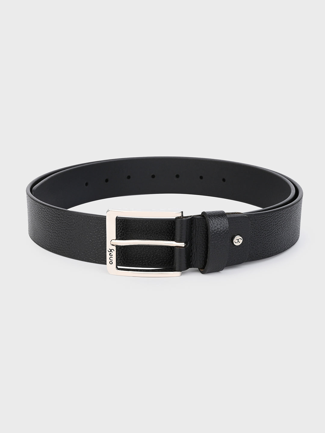 Textured Black Leather Belt with Silver Buckle