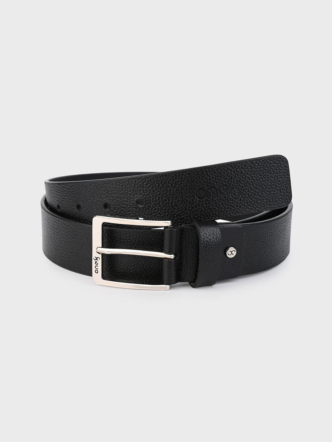 Textured Black Leather Belt with Silver Buckle