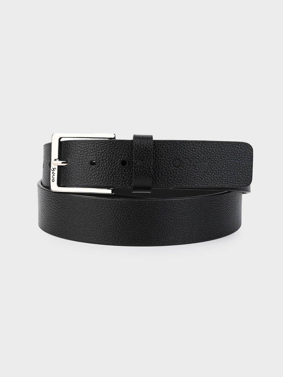 Textured Black Leather Belt with Silver Buckle