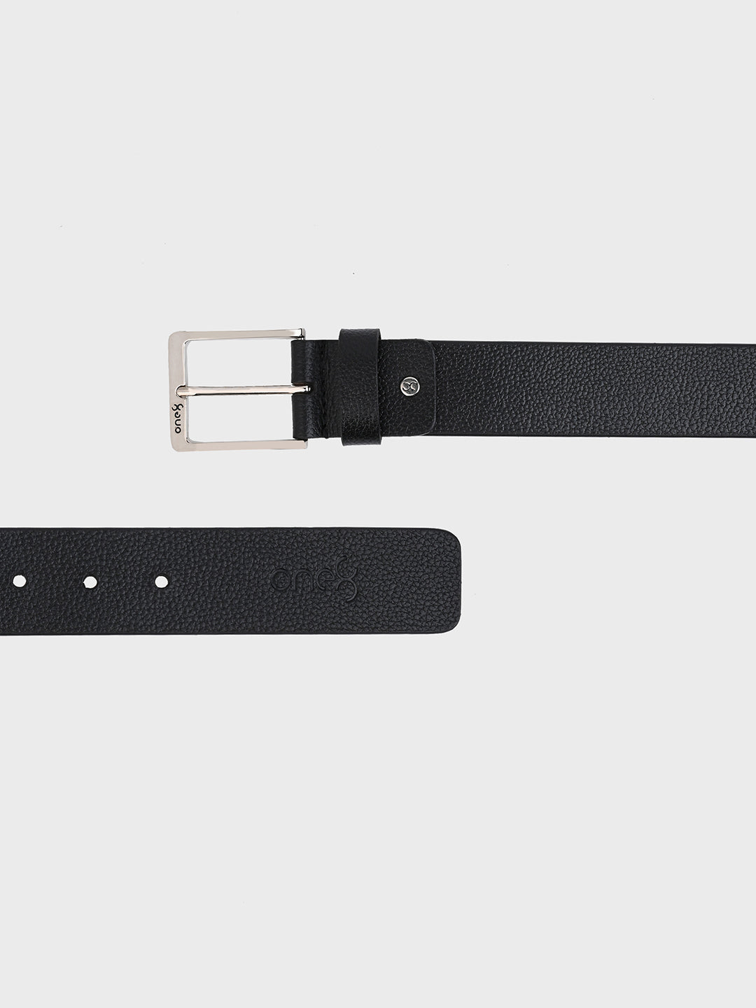 Textured Black Leather Belt with Silver Buckle