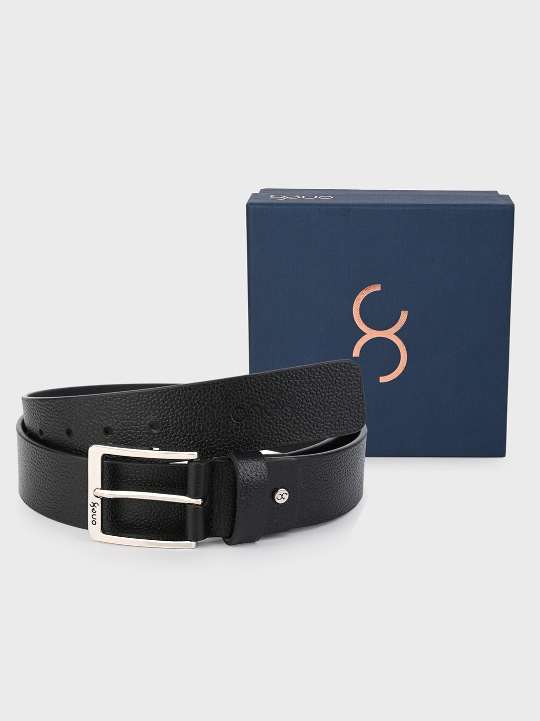 Textured Black Leather Belt with Silver Buckle