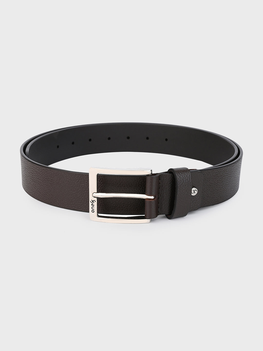 Textured Brown Leather Belt with Silver Buckle