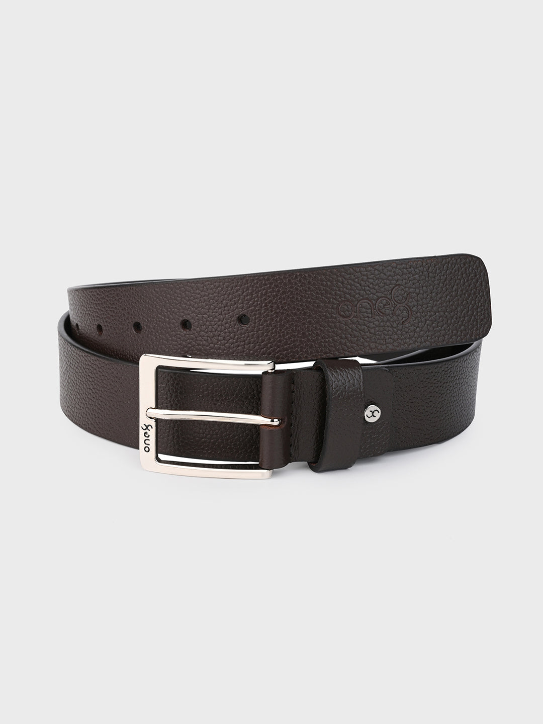 Textured Brown Leather Belt with Silver Buckle