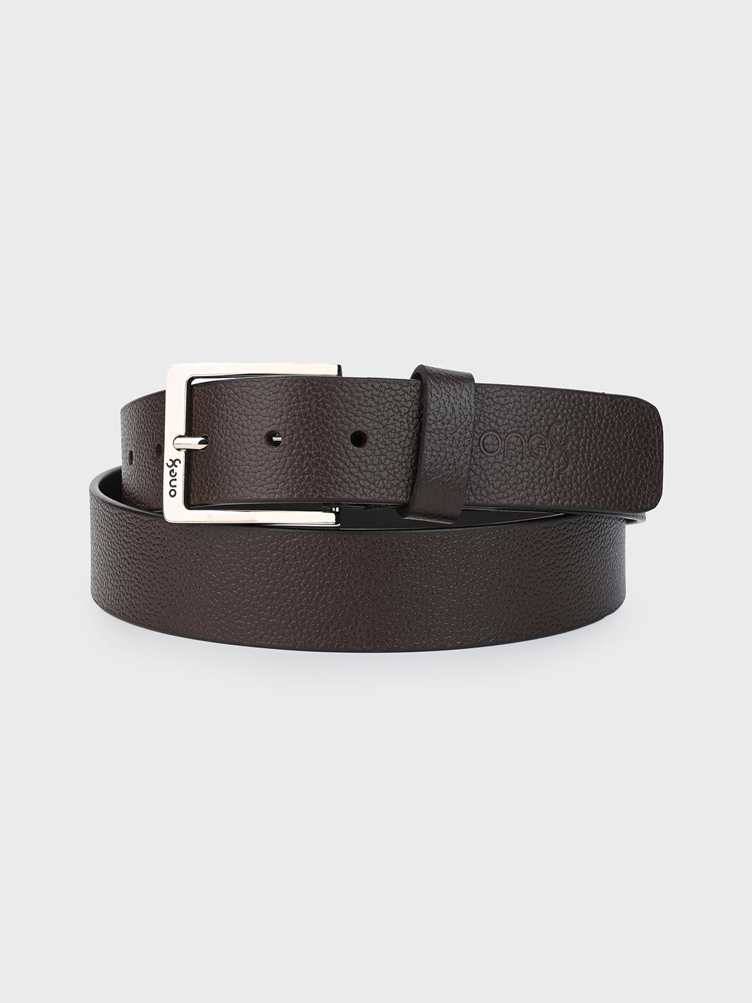 Textured Brown Leather Belt with Silver Buckle