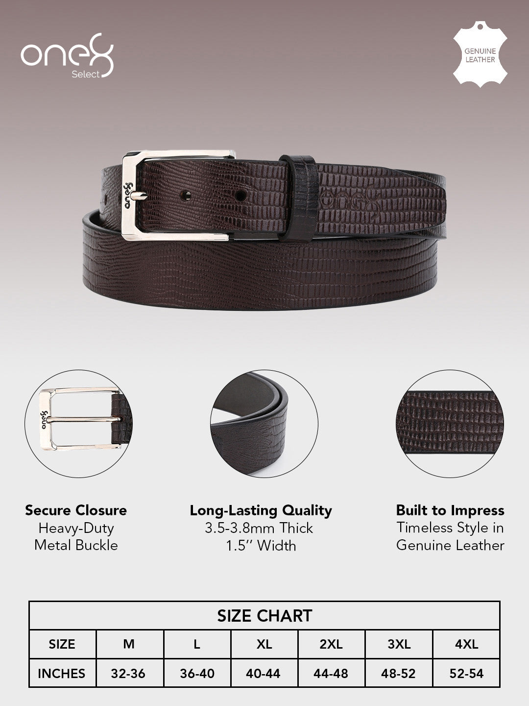 Brown Embossed Leather Belt with Silver Buckle