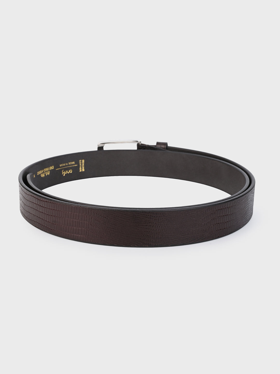 Brown Embossed Leather Belt with Silver Buckle