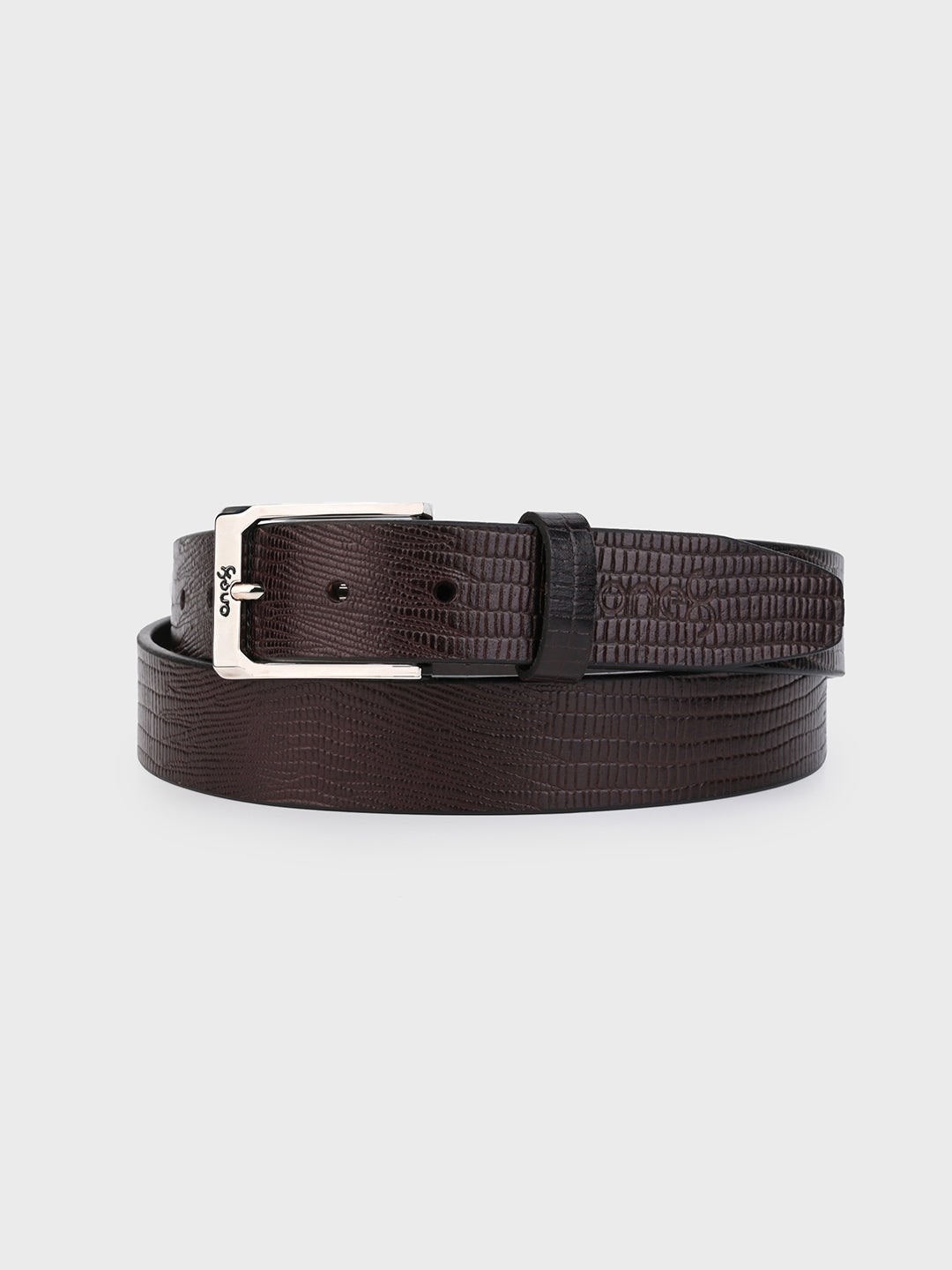 Brown Embossed Leather Belt with Silver Buckle