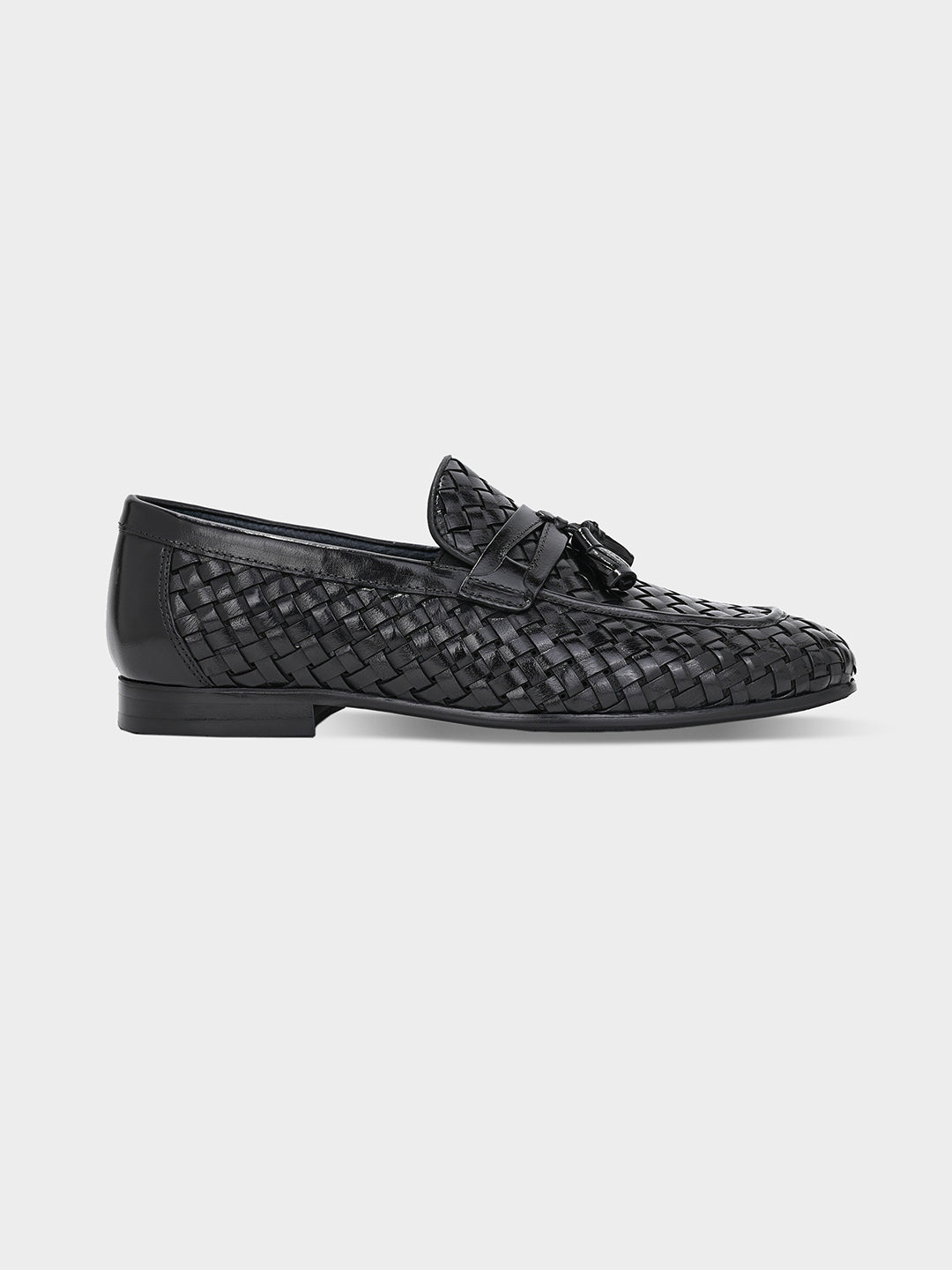 Black Weave Tassel Loafers