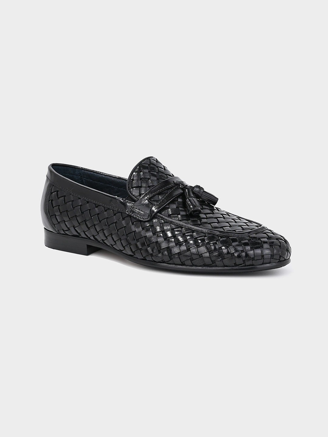 Black Weave Tassel Loafers