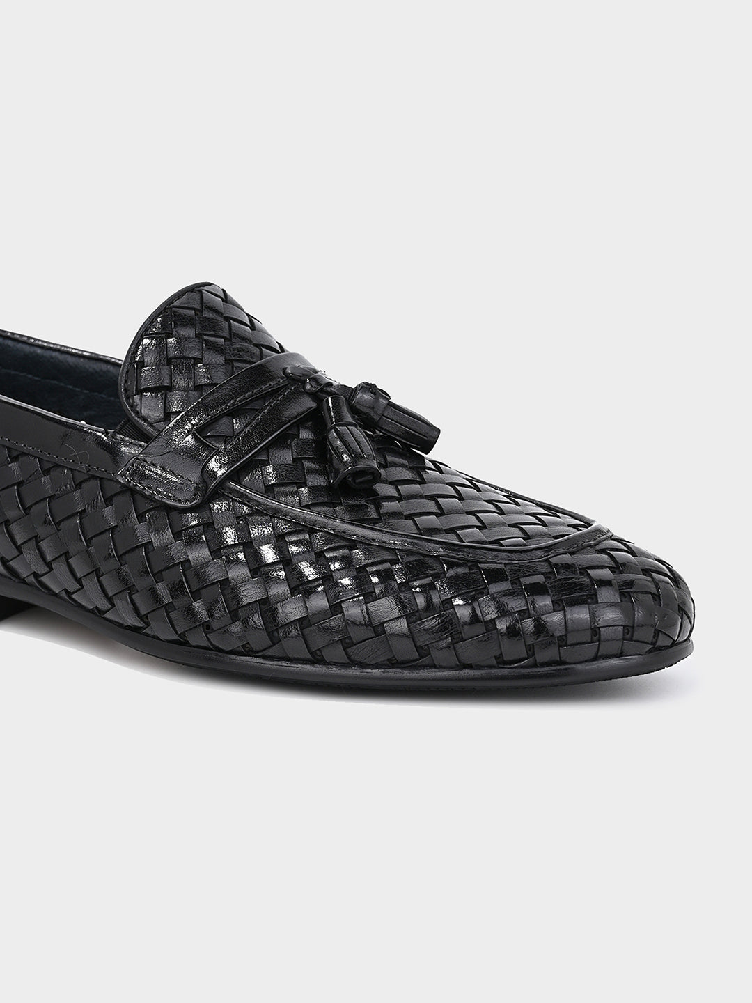 Black Weave Tassel Loafers