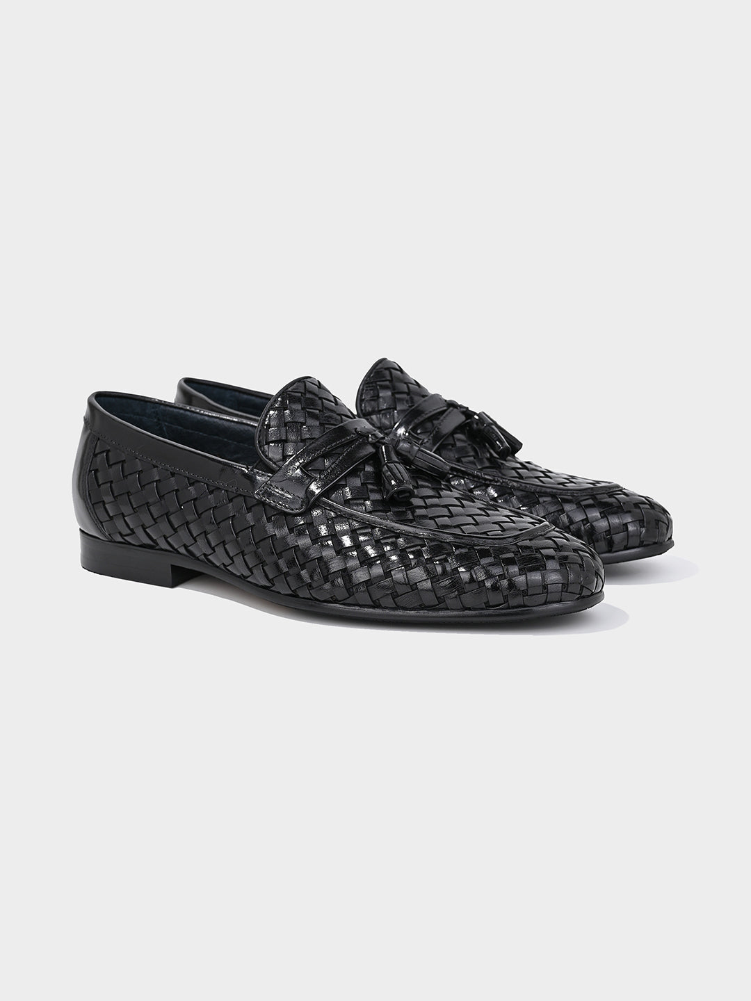 Black Weave Tassel Loafers