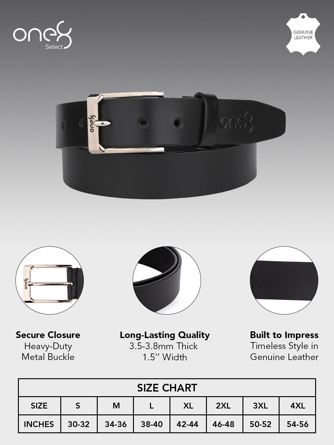 Black Genuine Leather Tang Closure Fashion Semi-Formal Belt