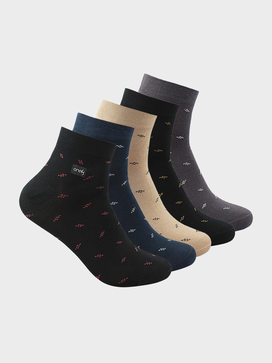 Mercerized Patterned Ankle Socks (Pack of 5)