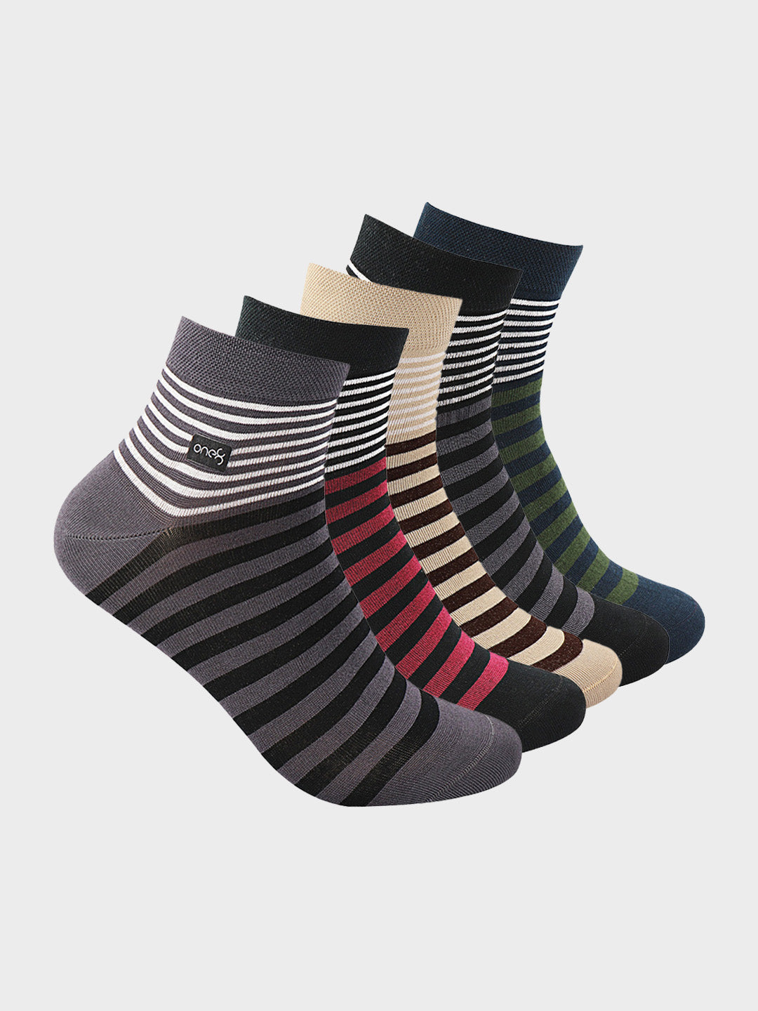 Mercerized Striped Ankle Socks (Pack of 5)