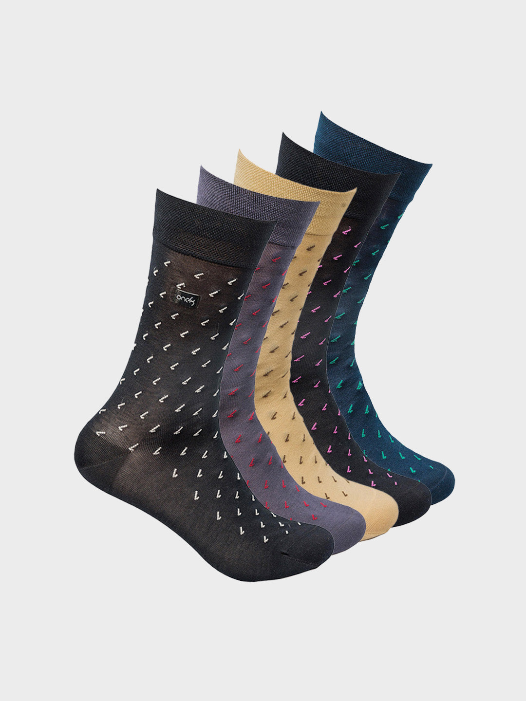 Mercerized Patterned Crew Socks (Pack of 5)