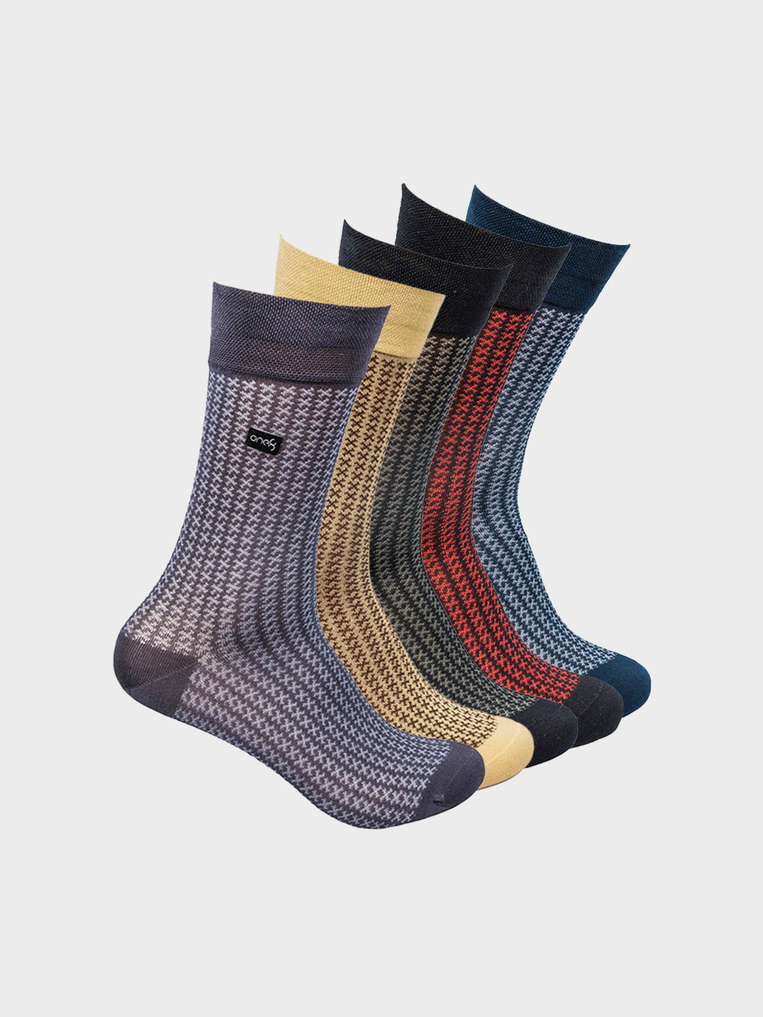 Mercerized Houndstooth Crew Socks (Pack of 5)